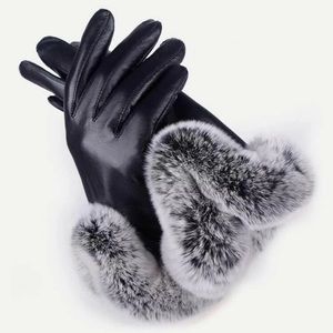 Leather faux fur gloves